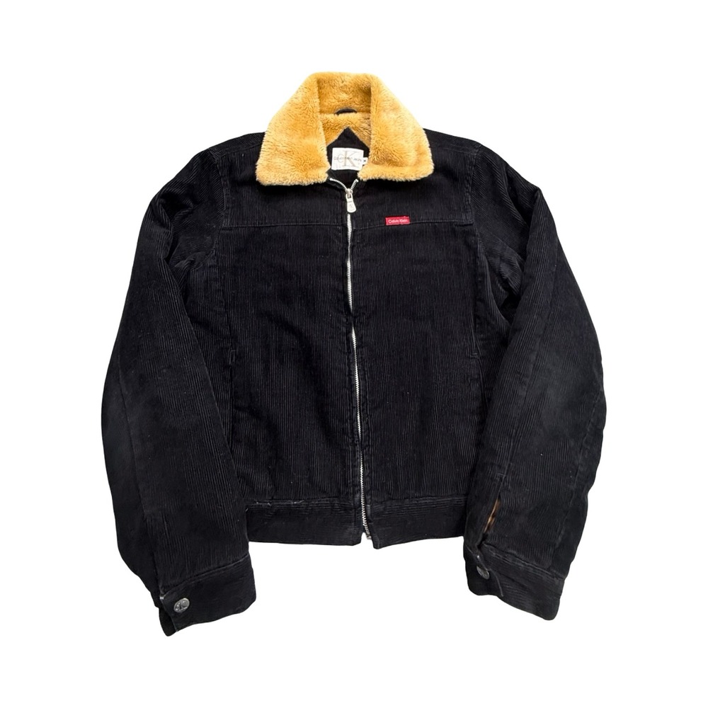 Calvin Klein Corduroy Jacket Mens M Black Sherpa Lined Trucker Cotton Workwear
